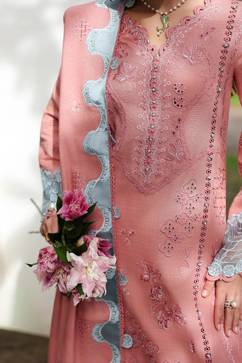 Pink & Sky Blue Embroidered 3-Piece Suit | Luxury Lawn Collection