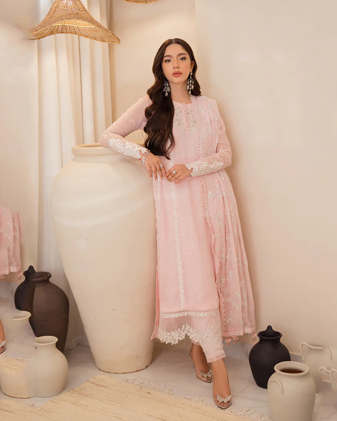 Blush Pink Embroidered Winter 3-Piece Suit