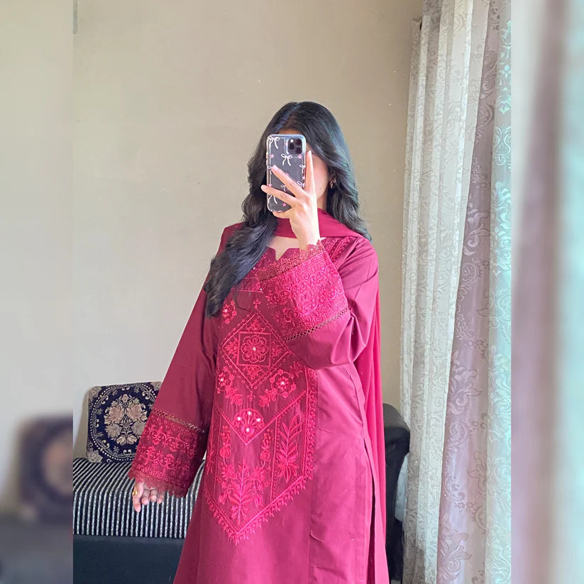 burgundy Embroidered 3PC