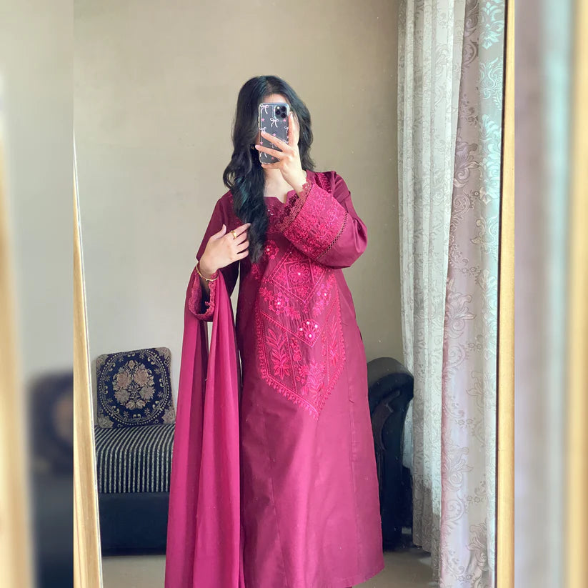 burgundy Embroidered 3PC