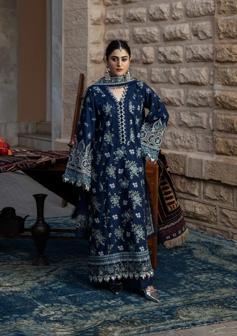 Navy Blue Embroidered 3-Piece Suit | Premium Festive Collection