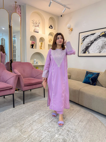 2 Piece Embroidered Suit – All Season Purple Elegance