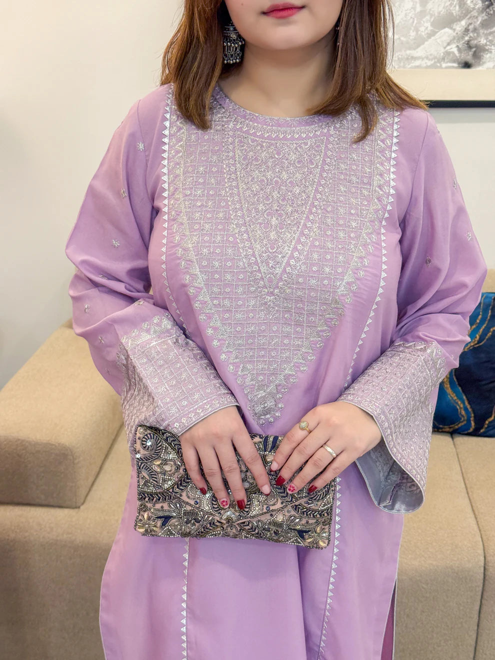 2 Piece Embroidered Suit – All Season Purple Elegance