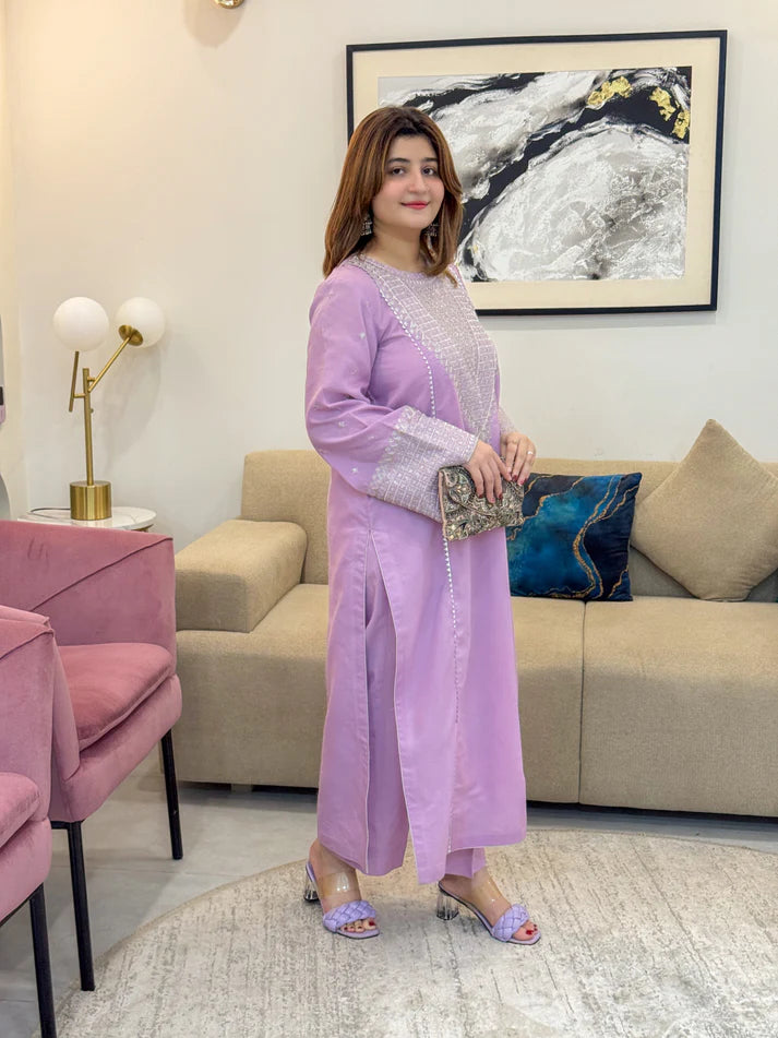 2 Piece Embroidered Suit – All Season Purple Elegance