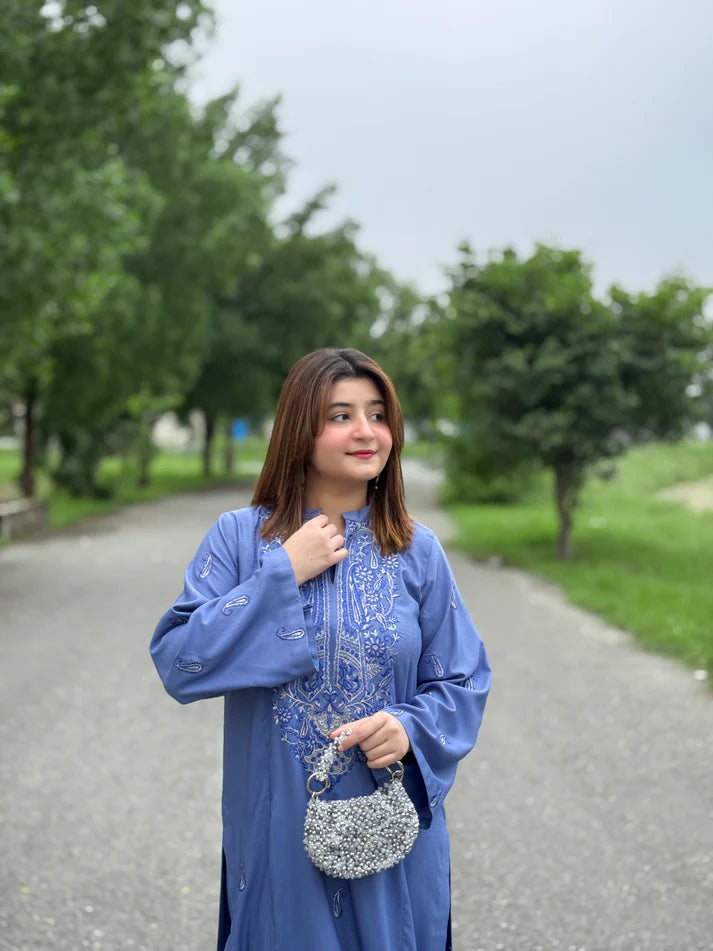 2 Piece Embroidered Winter Karandi Suit – Blue Elegance
