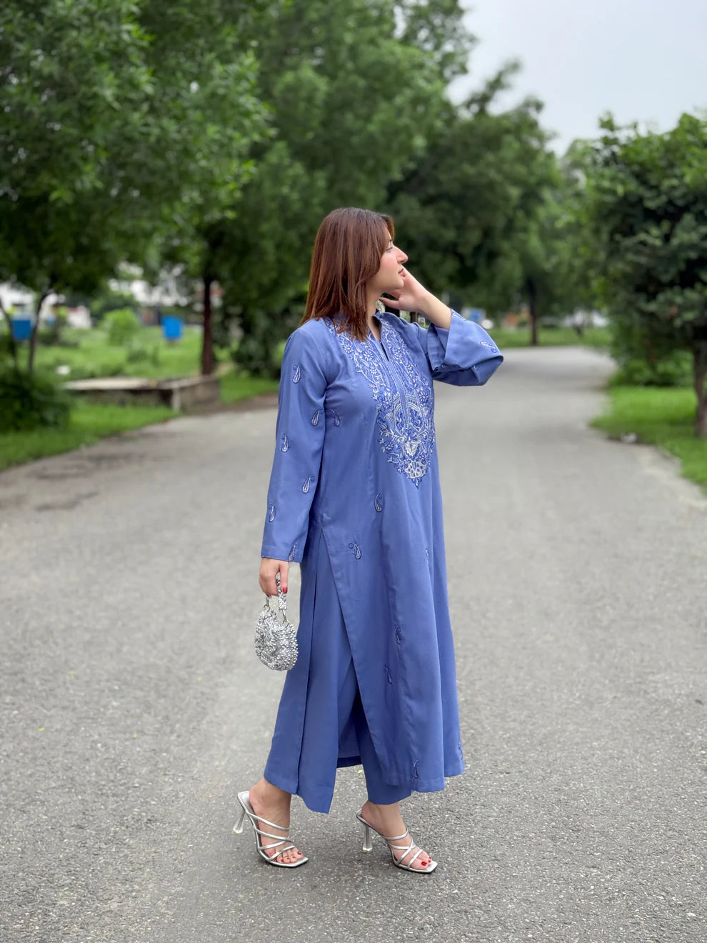 2 Piece Embroidered Winter Karandi Suit – Blue Elegance