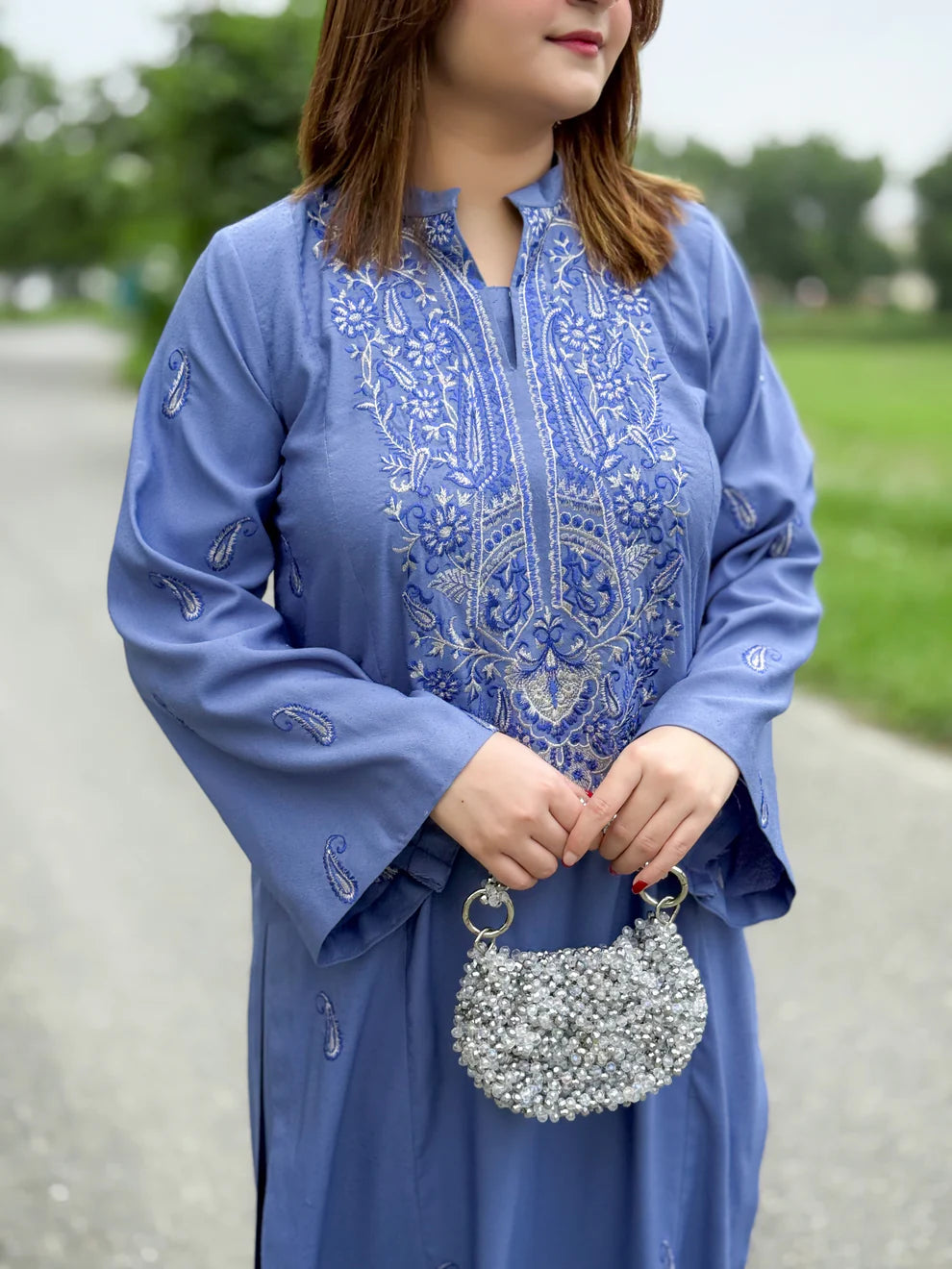 2 Piece Embroidered Winter Karandi Suit – Blue Elegance