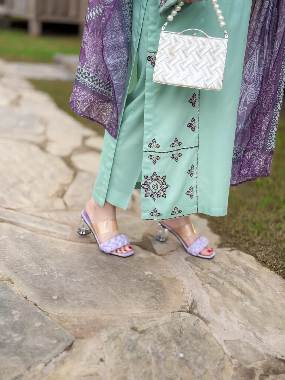 3 Piece Embroidered Suit – All Season Fabric in Ferozi