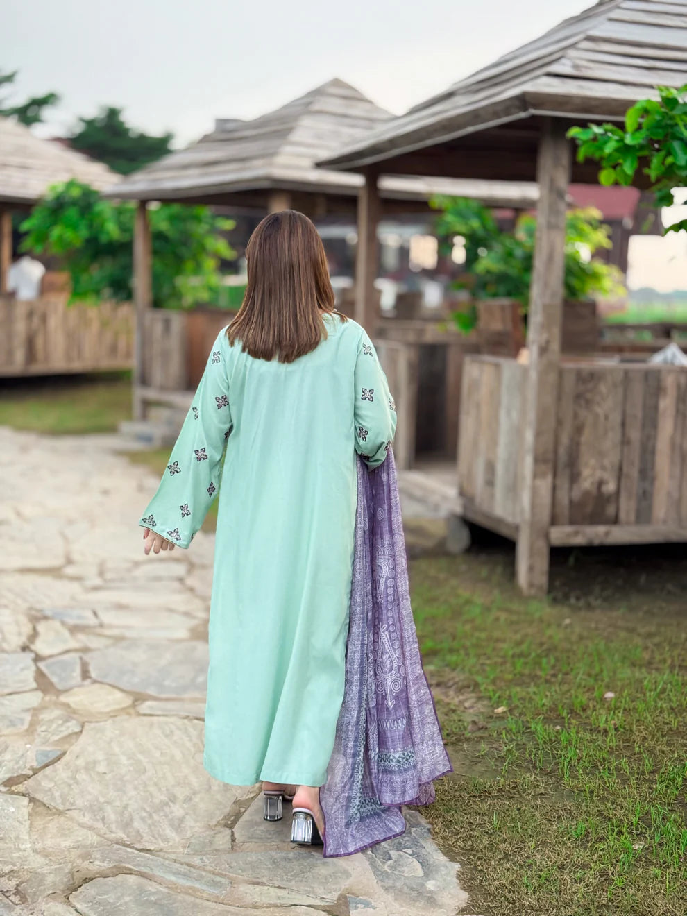 3 Piece Embroidered Suit – All Season Fabric in Ferozi