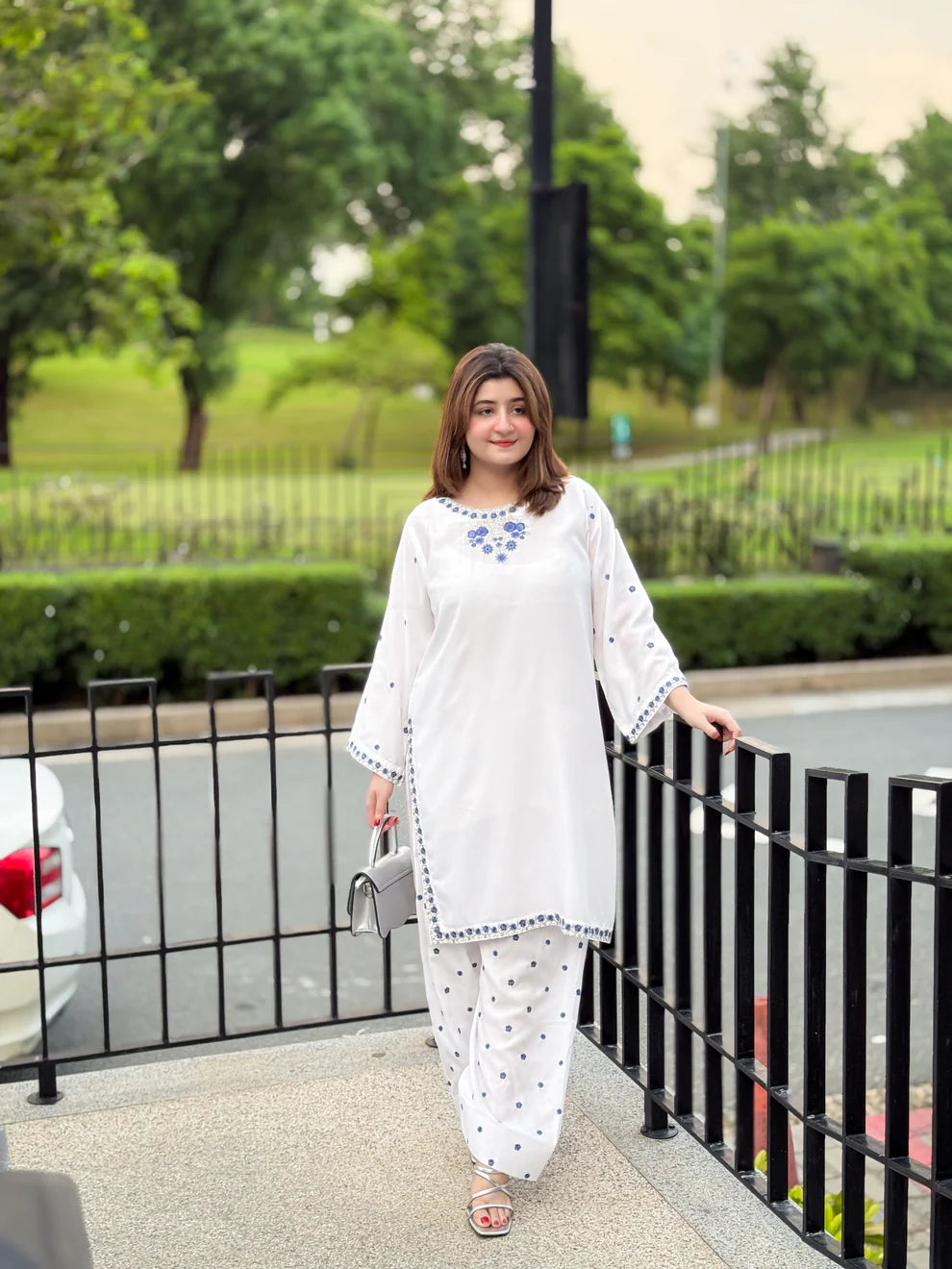 2 Piece Embroidered Suit – All Season White Classic
