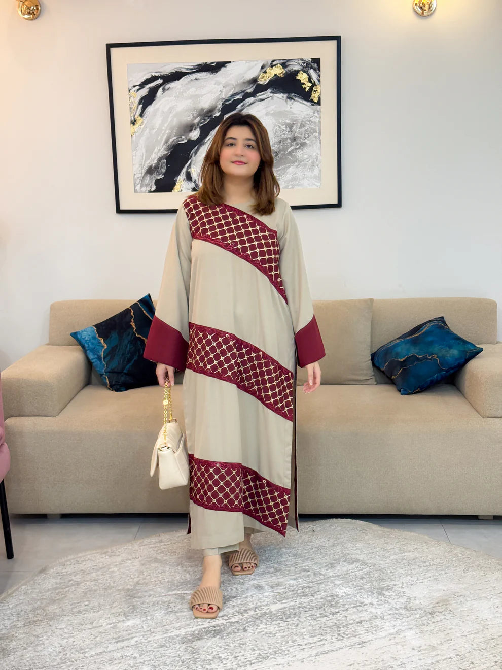 Skin Embroidered 2-Piece Winter Karandi Suit