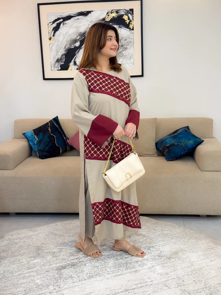 Skin Embroidered 2-Piece Winter Karandi Suit