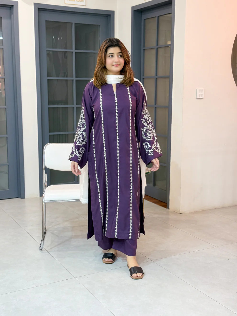 Purple Embroidered 3-Piece Suit – Mid-Season Collection