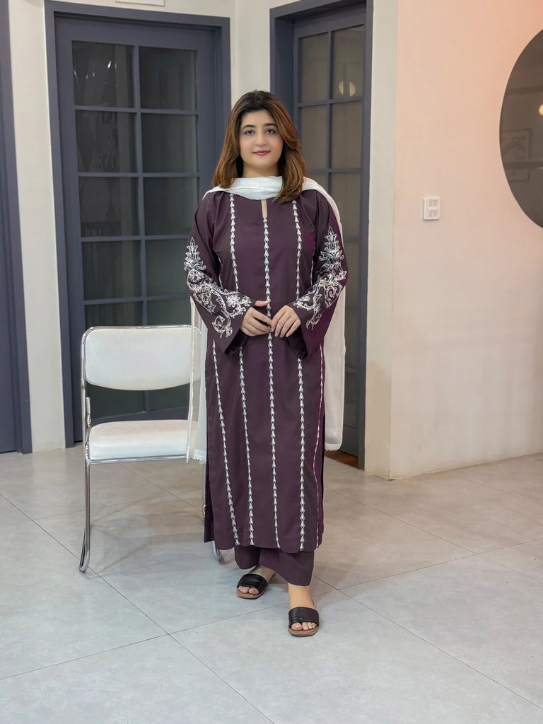 Purple Embroidered 3-Piece Suit – Mid-Season Collection