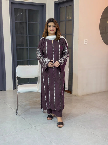 Purple Embroidered 3-Piece Suit – Mid-Season Collection