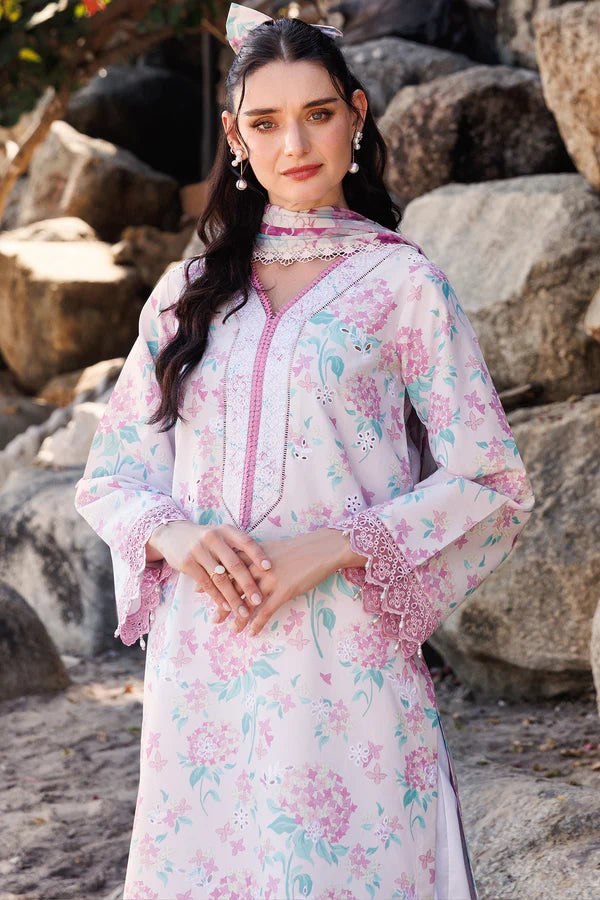 Pastel Floral Printed Lawn Suit with Lace Detailing