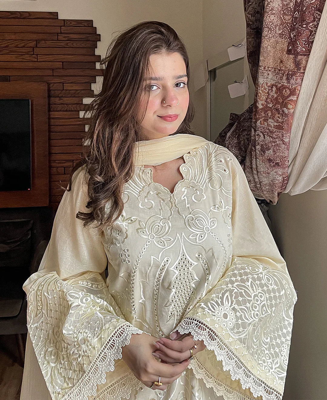 Elegant Cream Embroidered 3-Piece Winter Suit | Ready to Wear