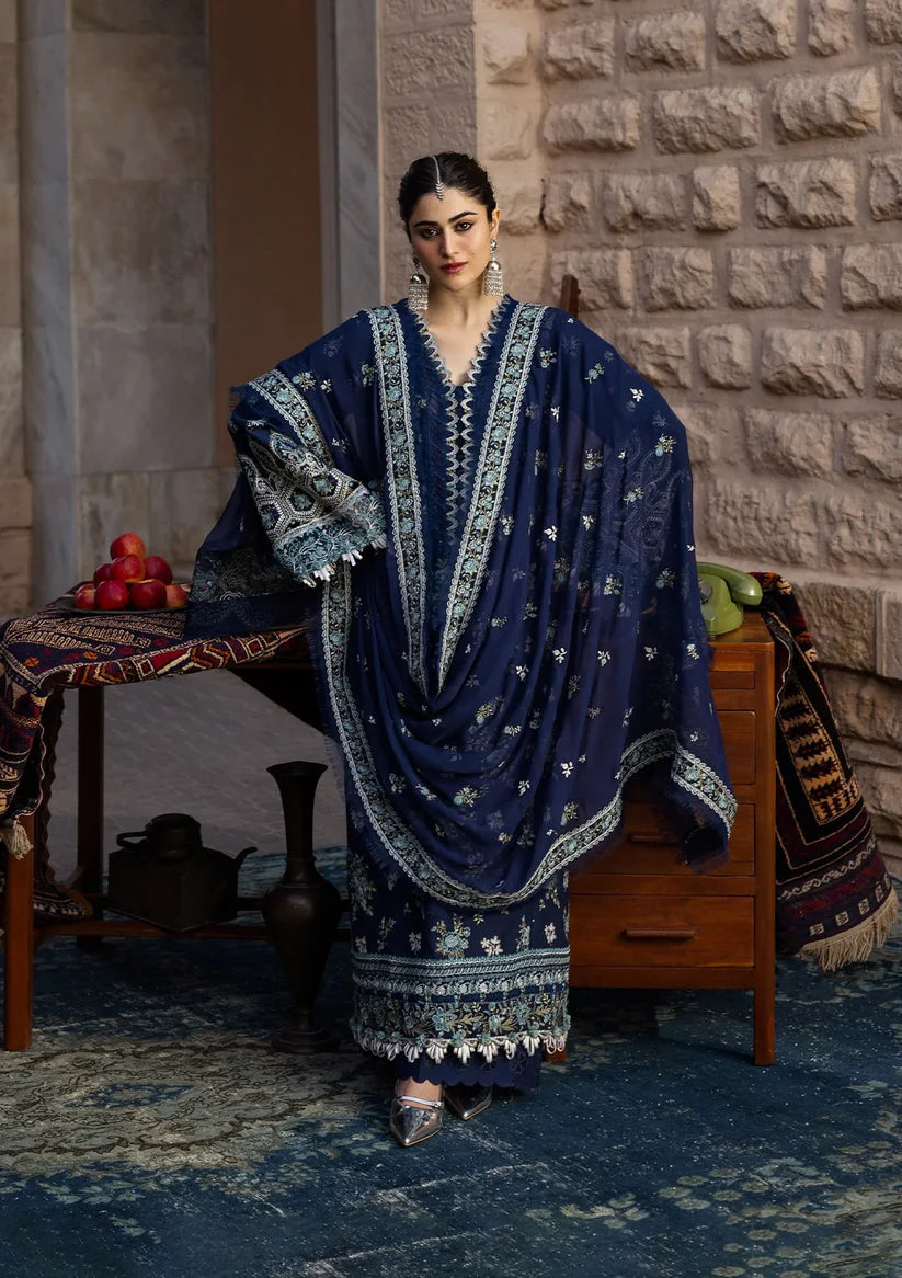 Navy Blue Embroidered 3-Piece Suit | Premium Festive Collection