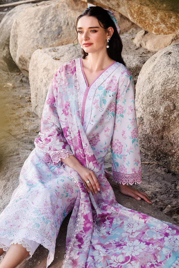 Pastel Floral Printed Lawn Suit with Lace Detailing