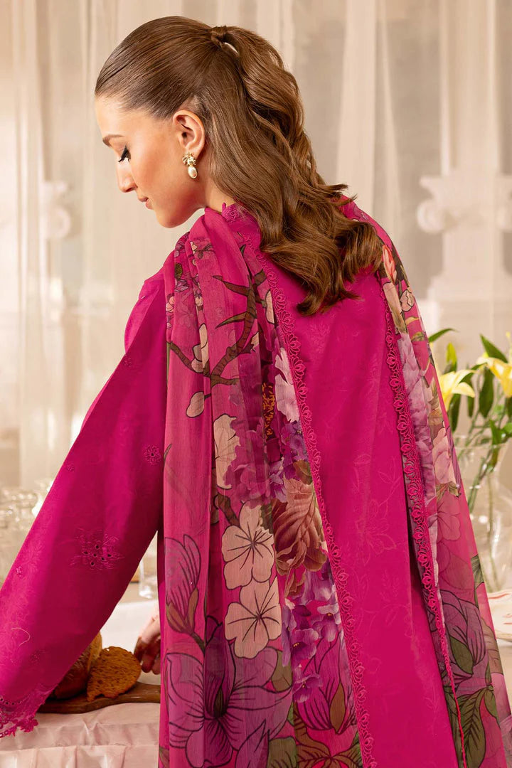 Magenta Pink Embroidered 3-Piece Suit with Printed Dupatta