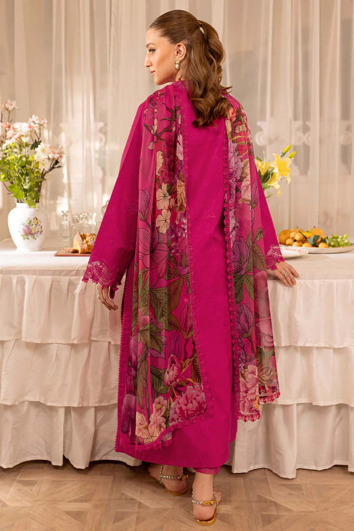 Magenta Pink Embroidered 3-Piece Suit with Printed Dupatta