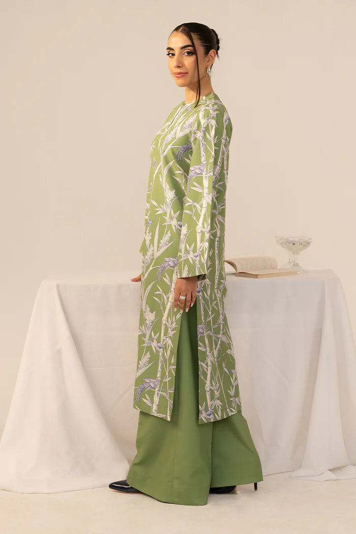 Green 2-Piece Suit with White Printed Design
