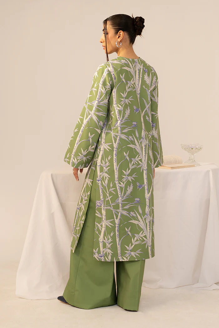 Green 2-Piece Suit with White Printed Design