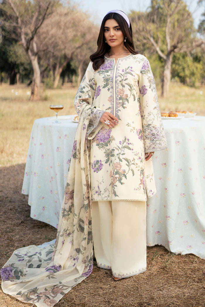 Floral Cream Printed 3-Piece Suit with Embroidered Detailing