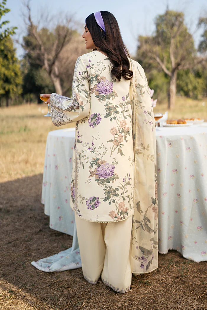 Floral Cream Printed 3-Piece Suit with Embroidered Detailing