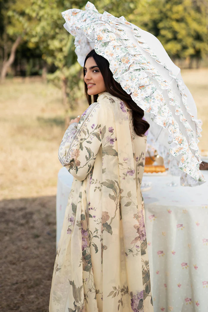 Floral Cream Printed 3-Piece Suit with Embroidered Detailing