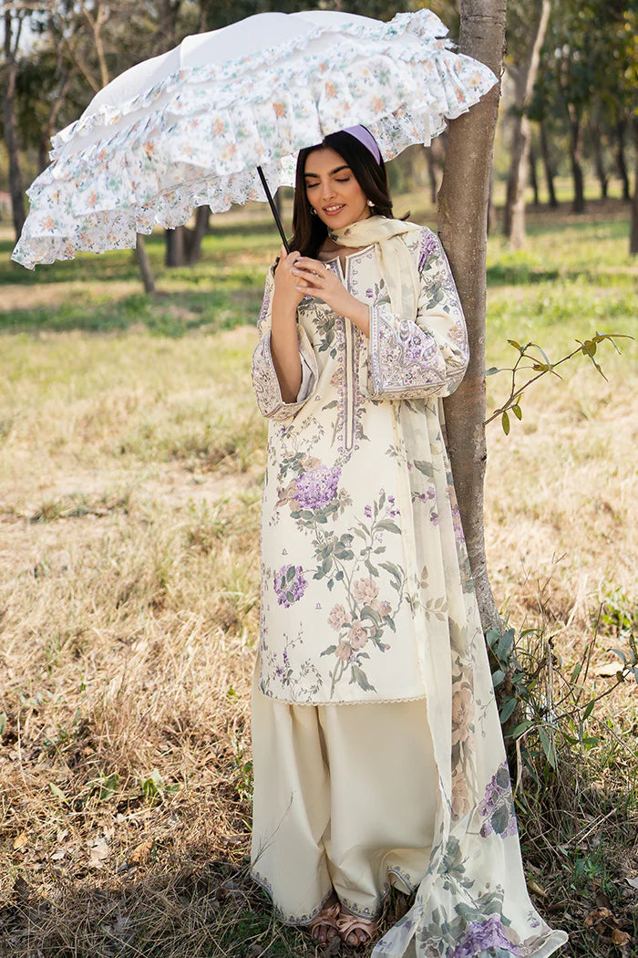 Floral Cream Printed 3-Piece Suit with Embroidered Detailing