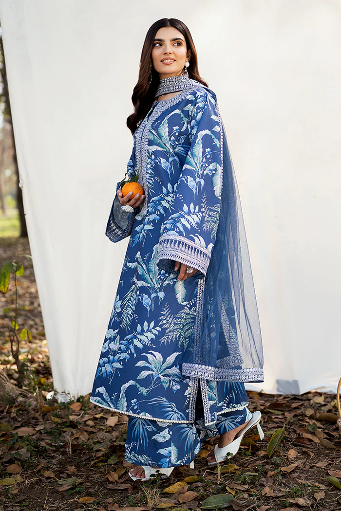 Blue Embroidered 3-Piece Suit with White Detailing