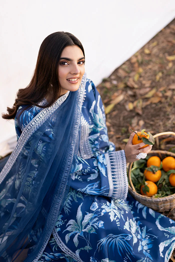 Blue Embroidered 3-Piece Suit with White Detailing