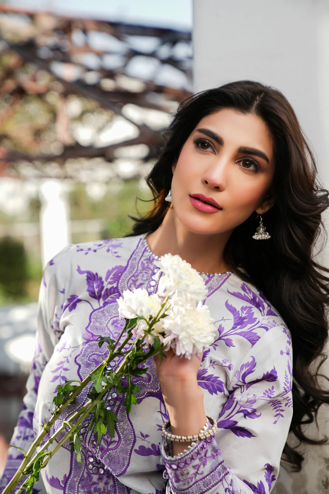 Elegant 3 Piece Purple Floral Lawn Suit with Printed Dupatta
