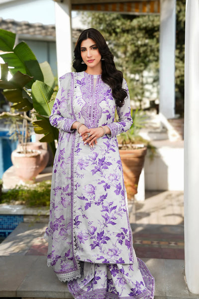 Elegant 3 Piece Purple Floral Lawn Suit with Printed Dupatta