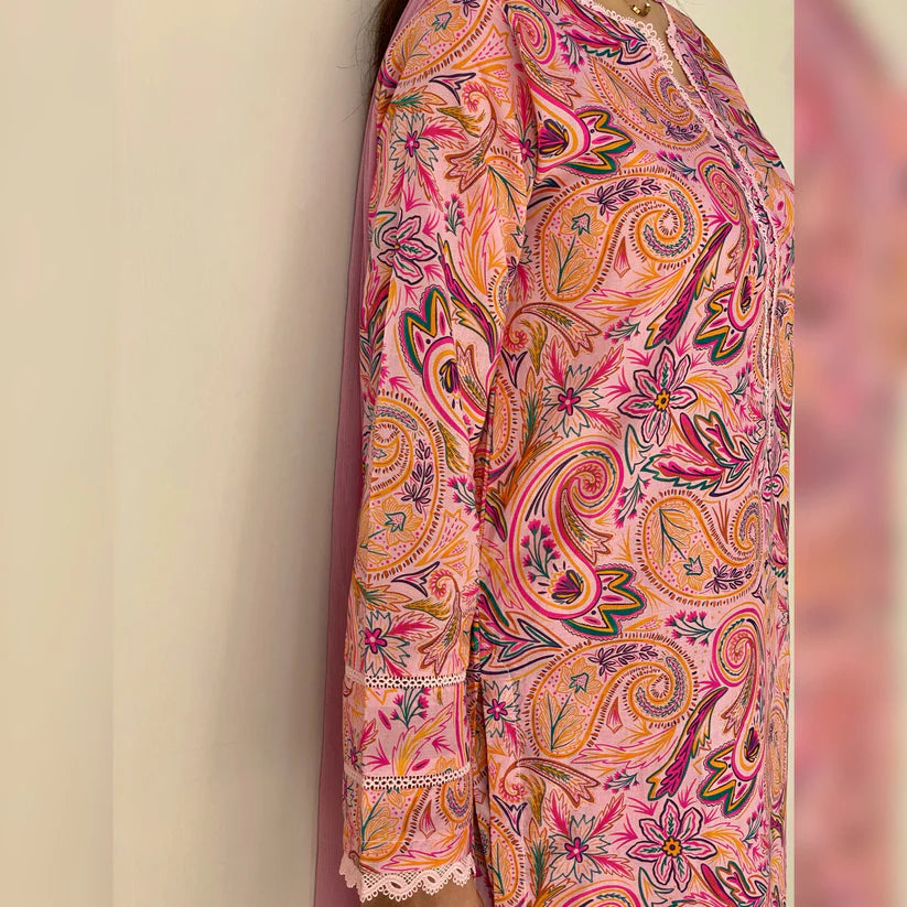 Flamingo Pink Printed 3PC