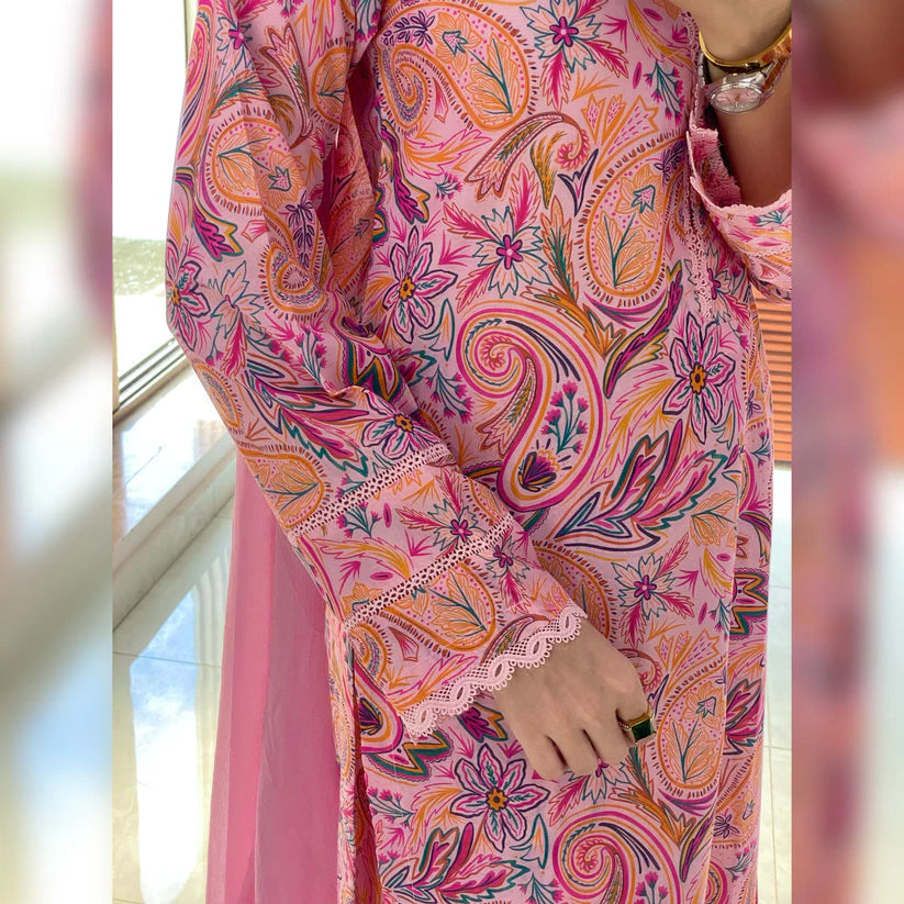 Flamingo Pink Printed 3PC