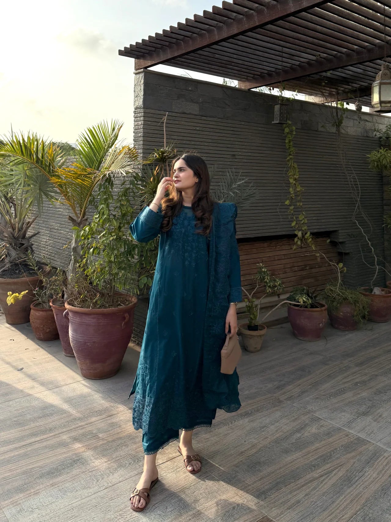 Elegant Teal Embroidered 3-Piece