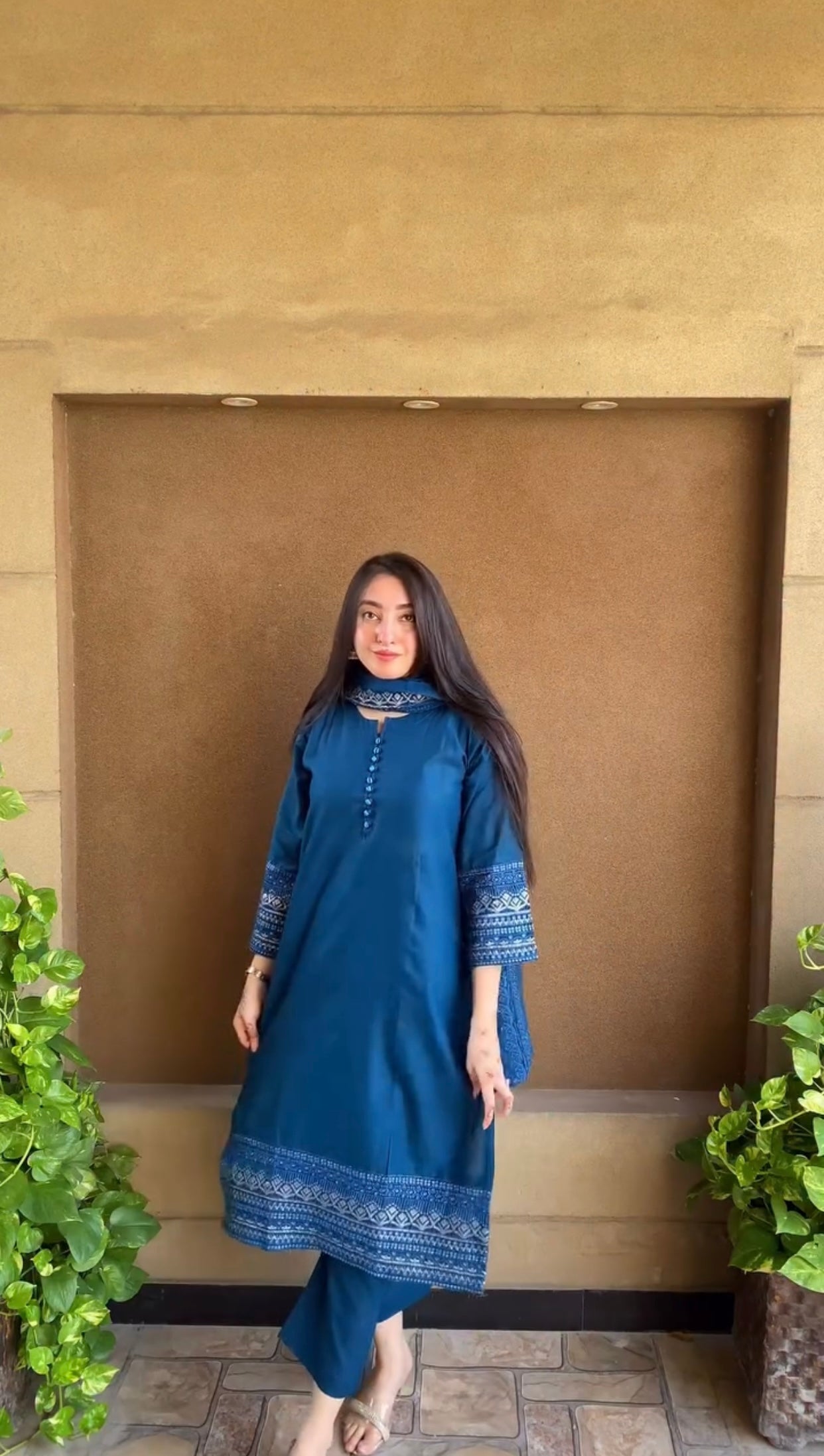 3 Piece Embroidered Lawn Suit – Teal Blue with Dupatta