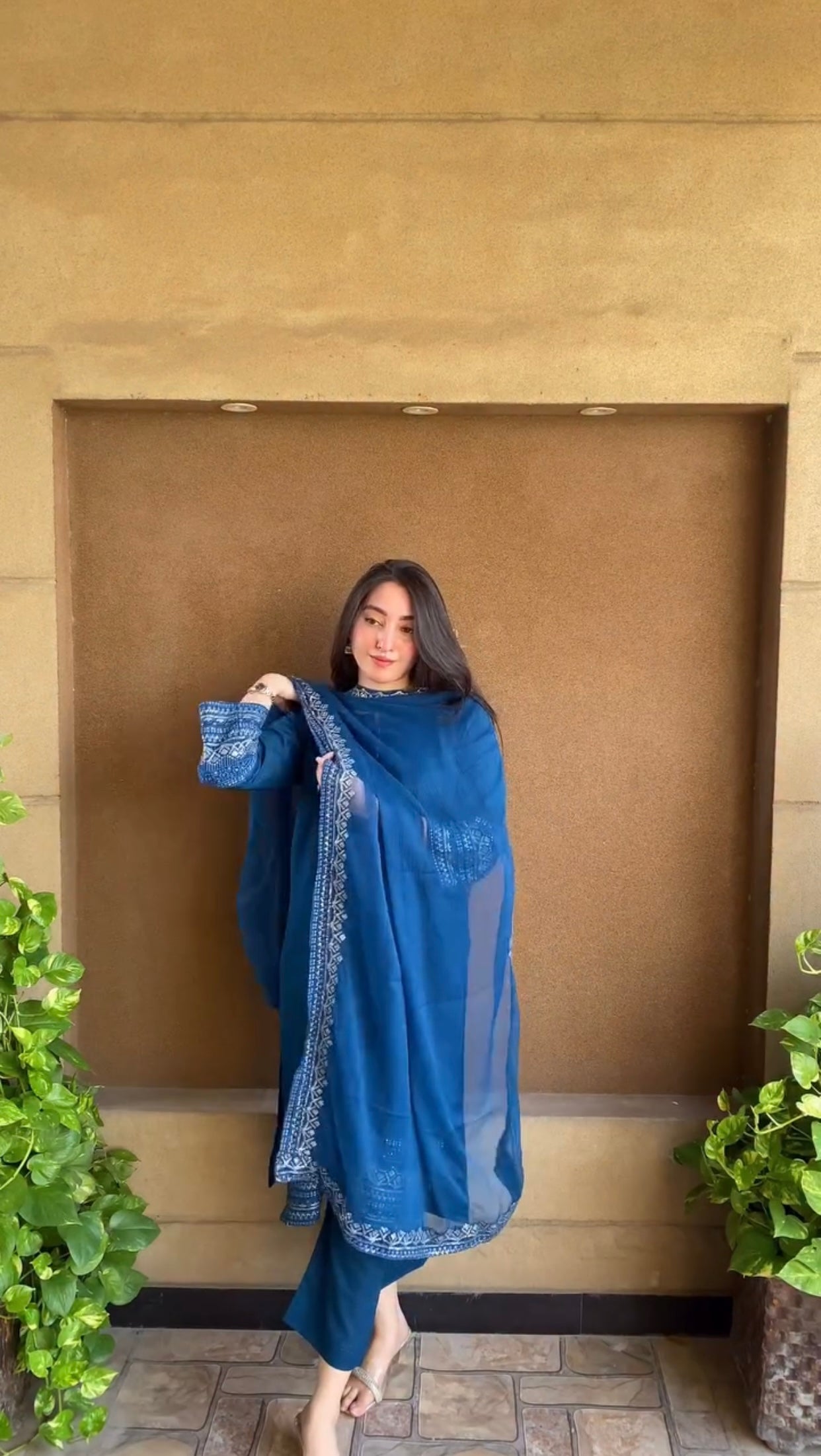 3 Piece Embroidered Lawn Suit – Teal Blue with Dupatta