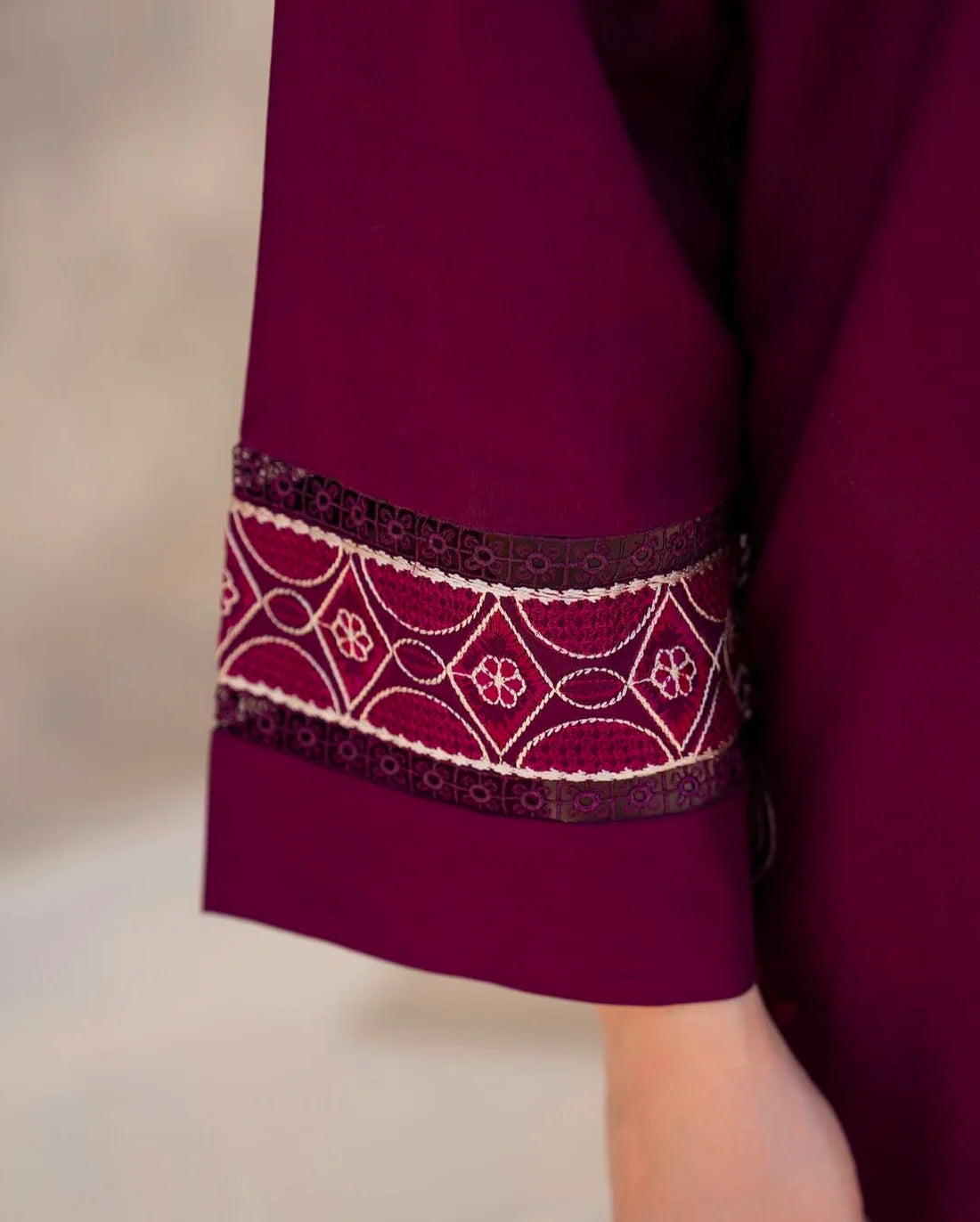 3 Piece Calico Embroidered Lawn Suit – Deep Red with Dupatta