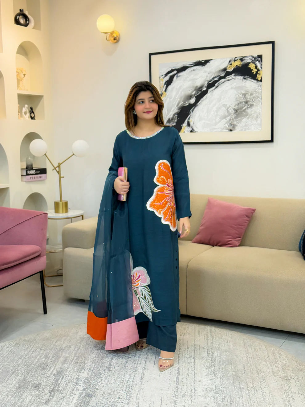 Teal Floral 3-Piece Ready-to-Wear Suit