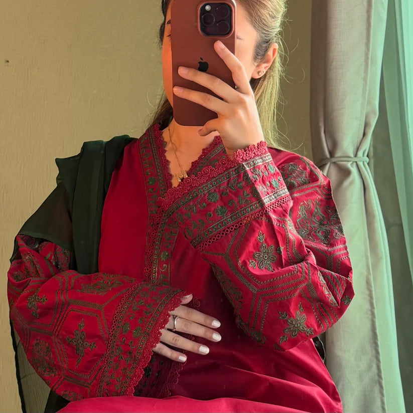 Cardinal Maroon Embroidered 3PC