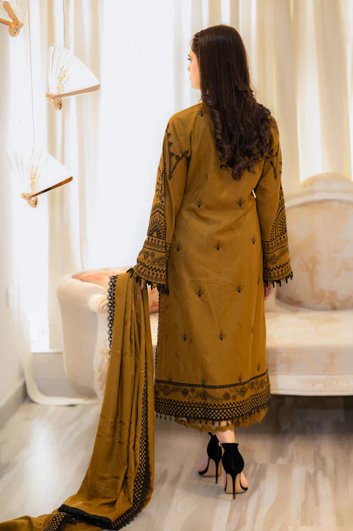 Mehndi Brown Embroidered 3-Piece Suit – Elegant Eastern Wear