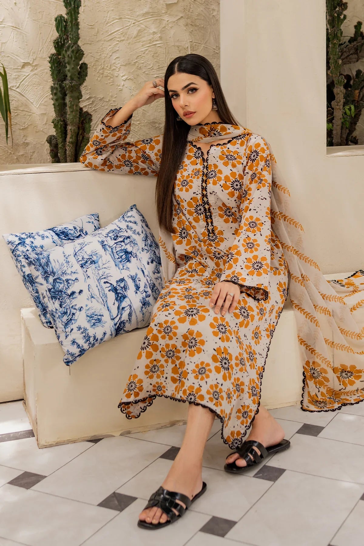Chic Mustard Floral Lawn Suit – 3 Piece Summer Collection