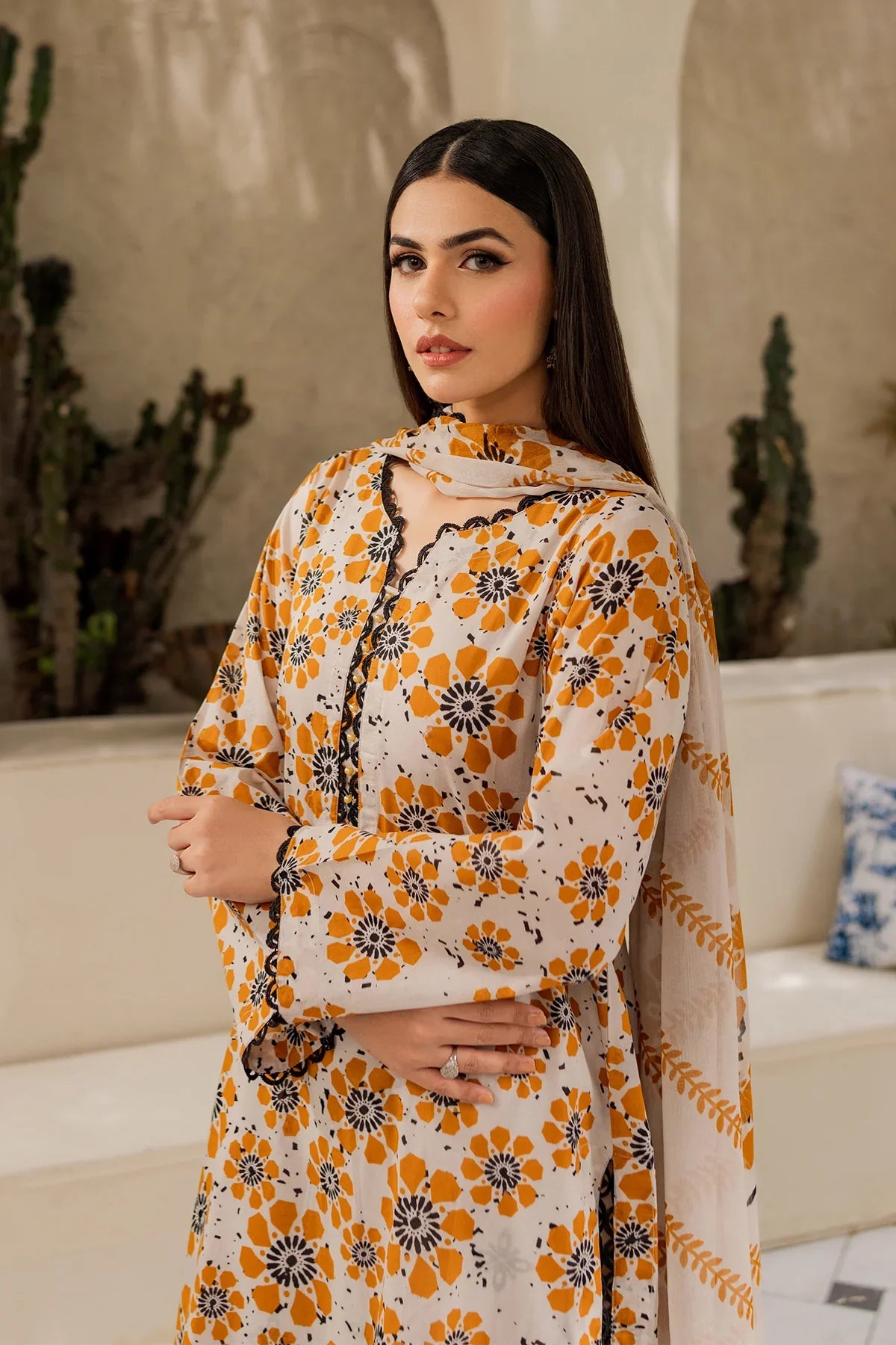 Chic Mustard Floral Lawn Suit – 3 Piece Summer Collection