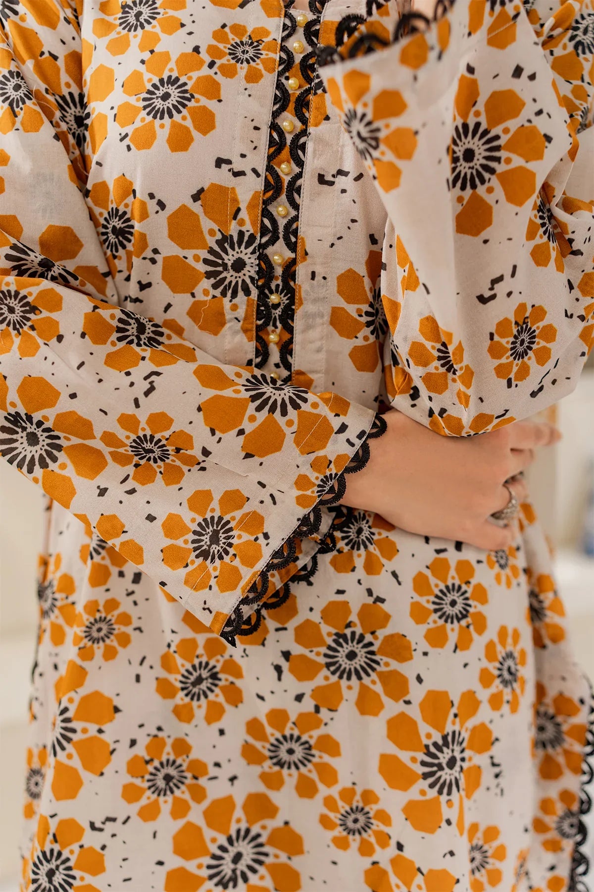 Chic Mustard Floral Lawn Suit – 3 Piece Summer Collection