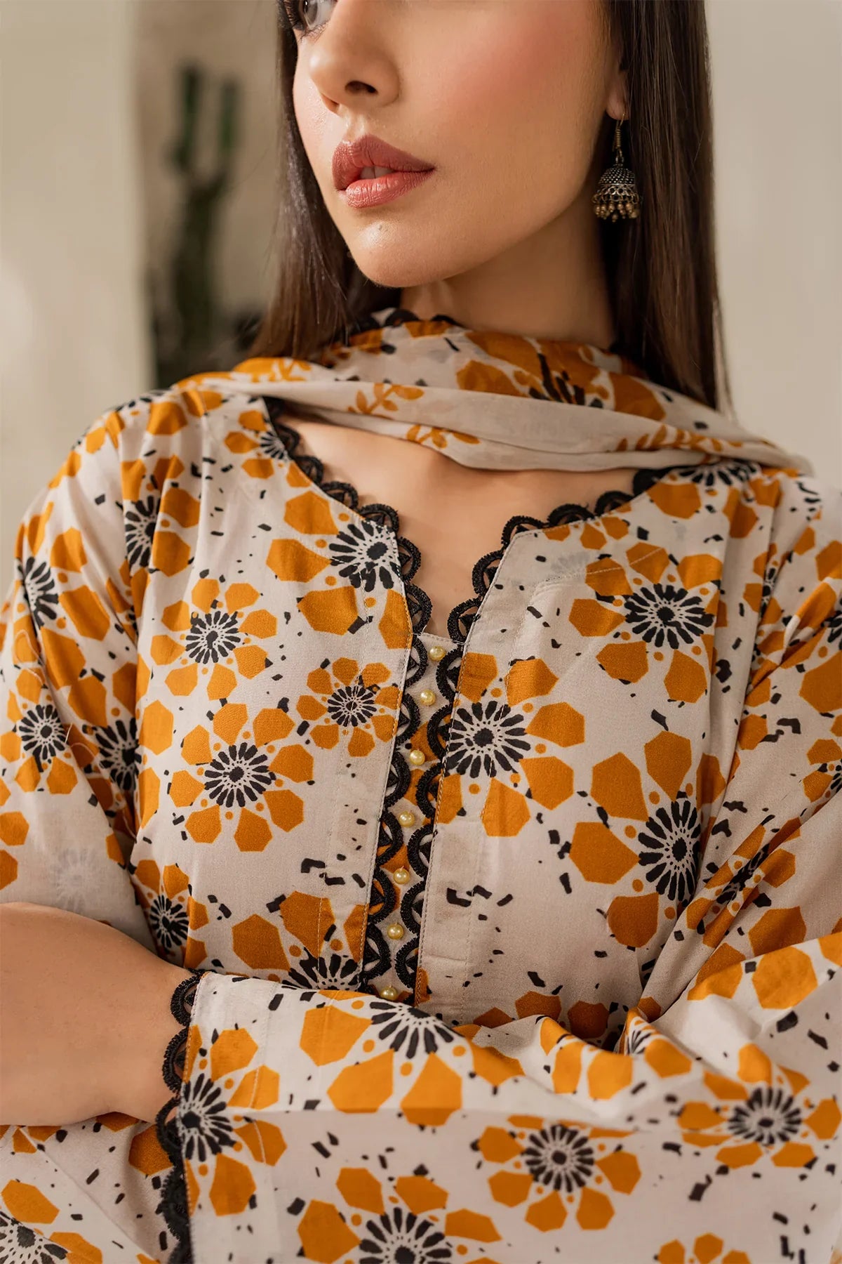 Chic Mustard Floral Lawn Suit – 3 Piece Summer Collection