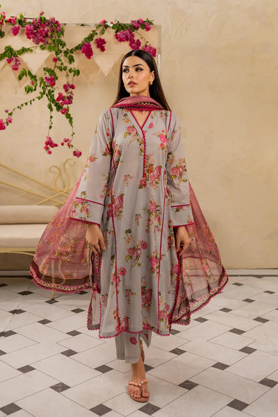 Graceful Grey & Pink Floral Lawn Suit – 3 Piece Summer Essential