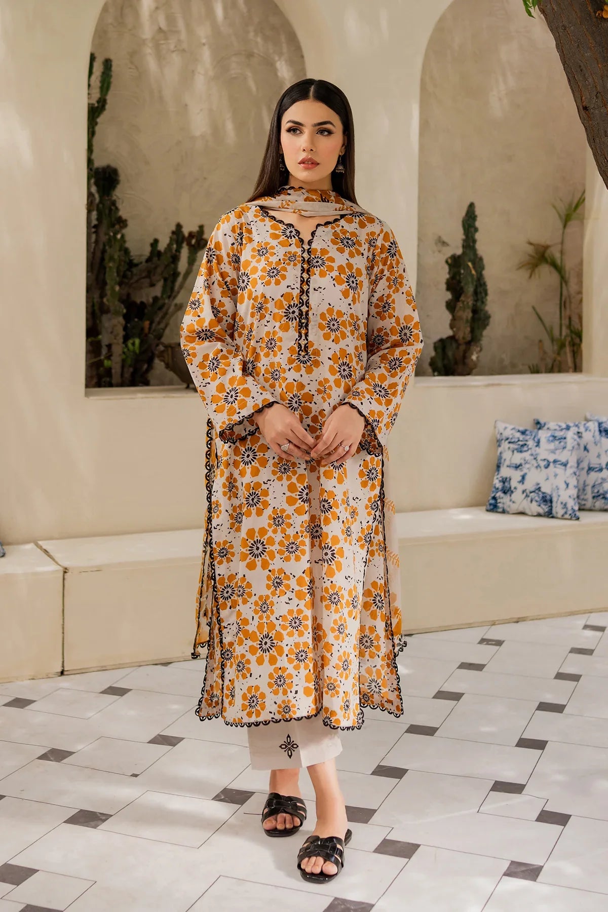 Chic Mustard Floral Lawn Suit – 3 Piece Summer Collection